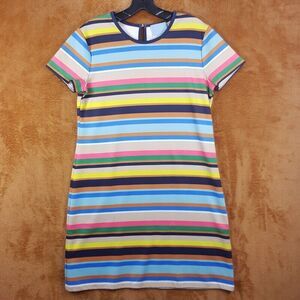 CECE Womens Dress Size 4 Blue Stripe Pullover Shift Keyhole Neck